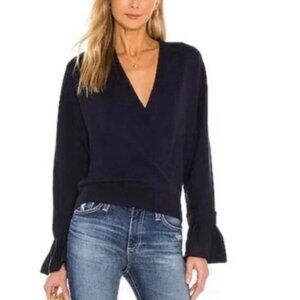 Milly Wrap Front Sweater Navy Blue Womens 0-2 P Merino Wool Cashmere